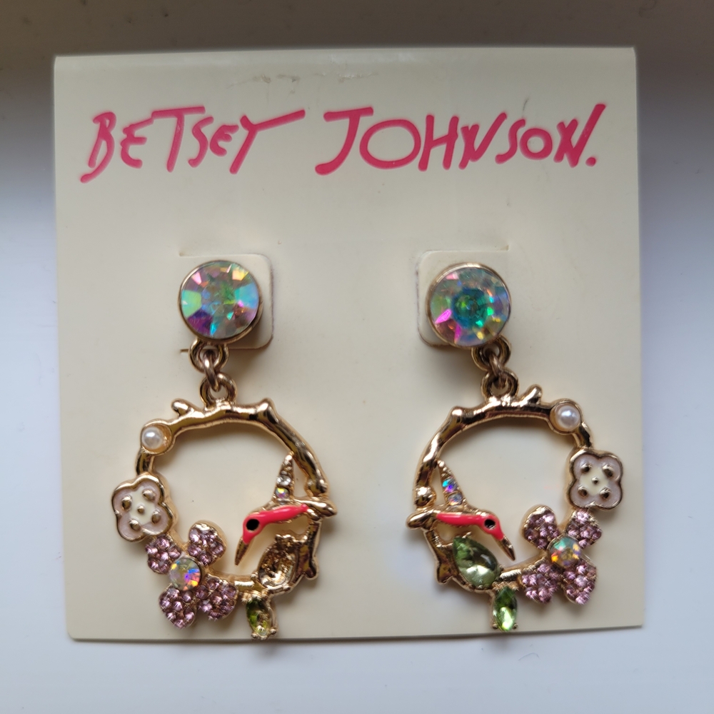Betsey Johnson Multicolor Floral Hoop Earrings